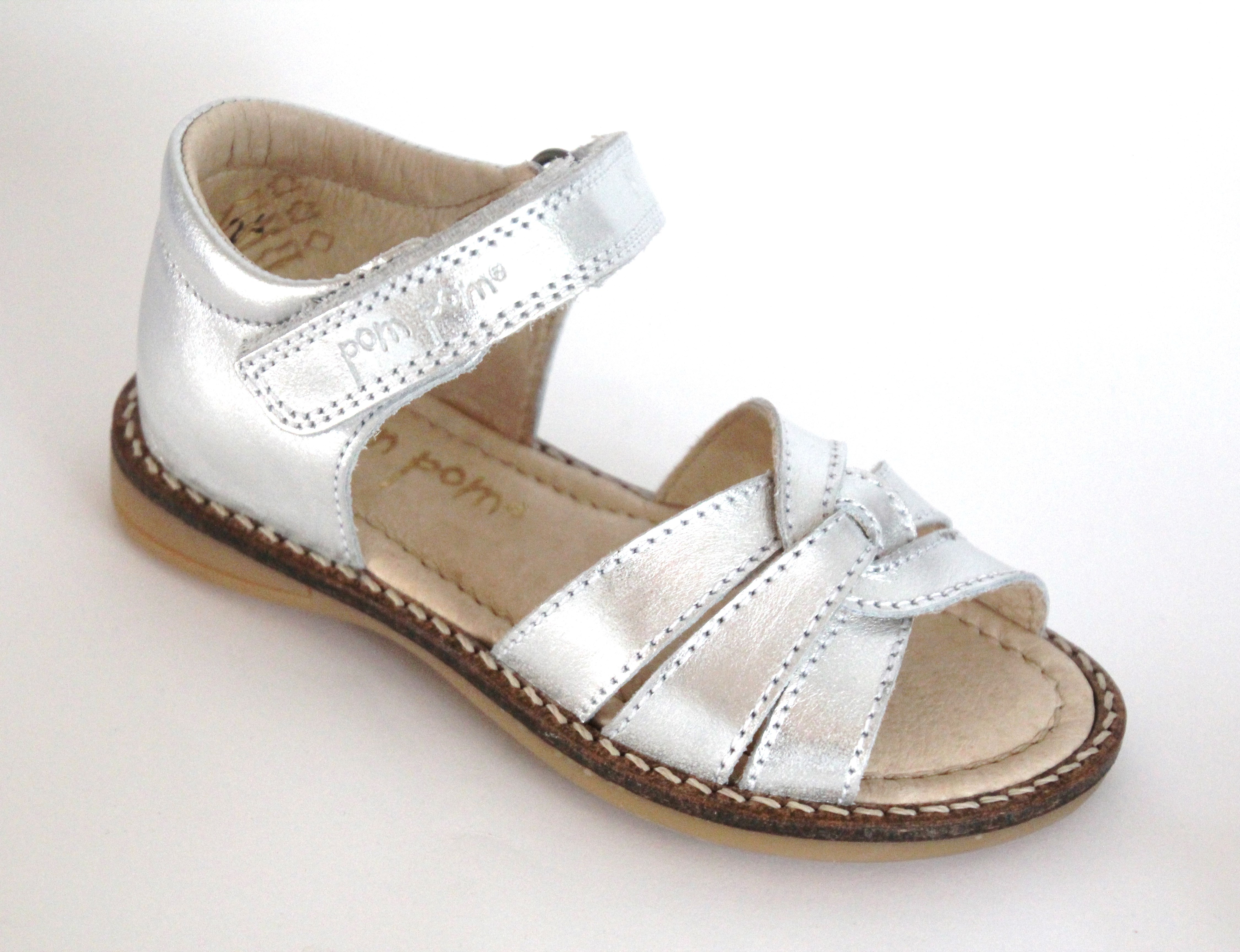 Pom Pom Pigesandal Sølv Velcro 25