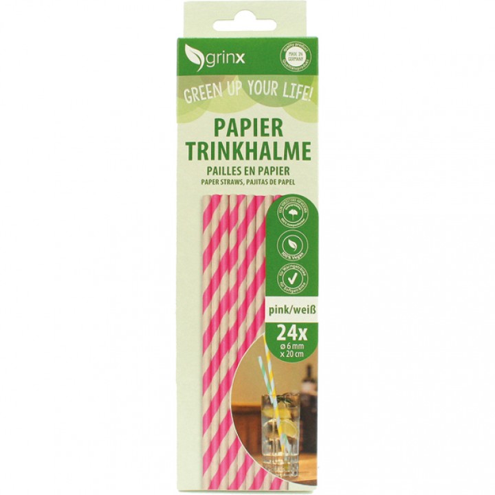 Sugerør Papir Pink/Hvid 24 stk.