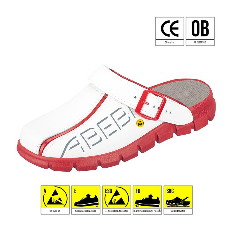 ABEBA CLOGS HVID/RØD ESD