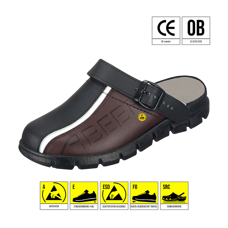 ABEBA CLOGS SORT/HVID/BRUN ESD