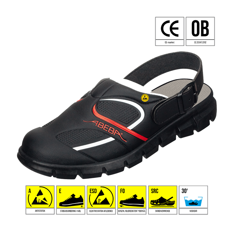 ABEBA CLOGS SORT/RØD ESD